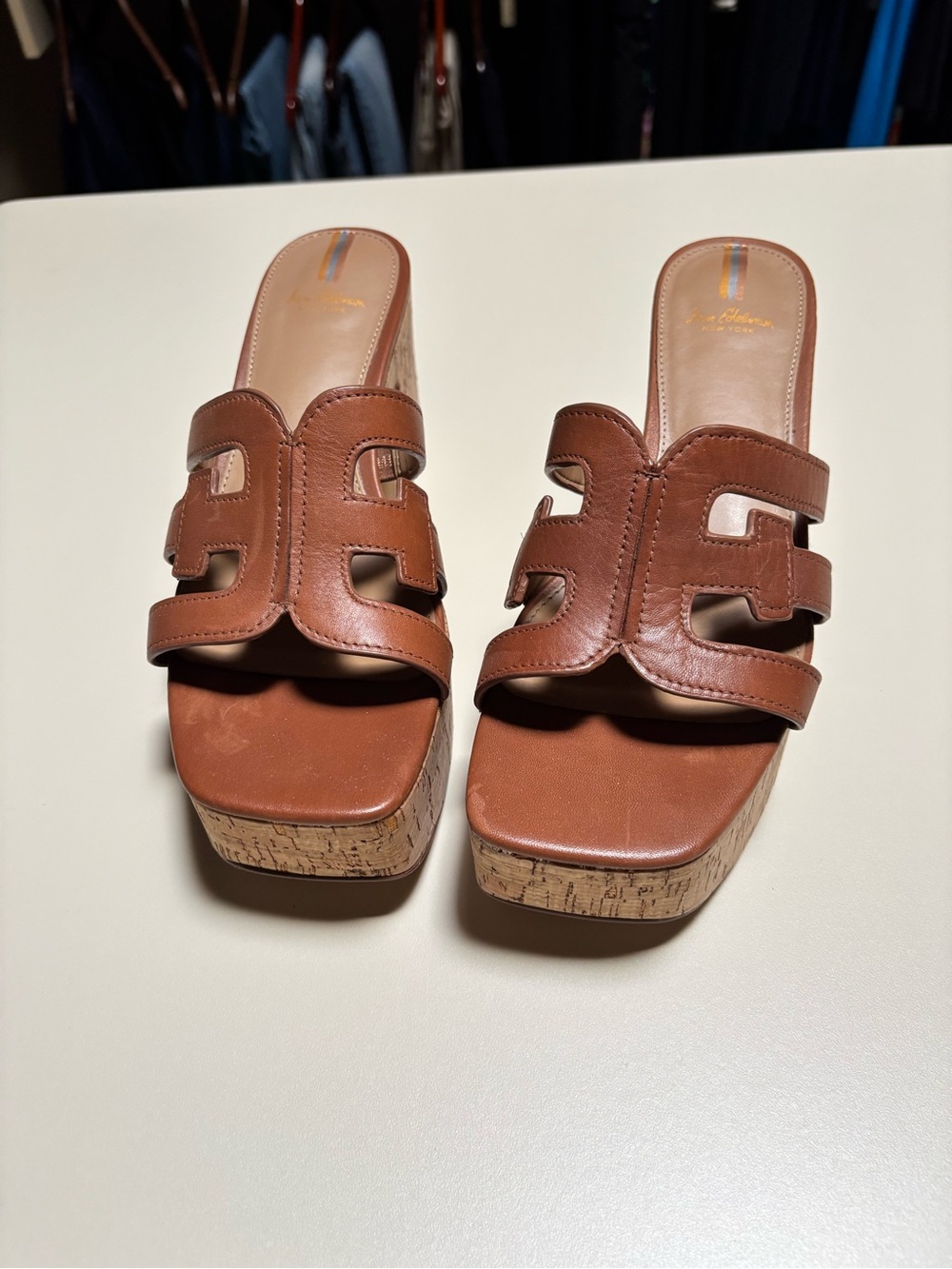 Sam Edelman Brown Leather Cork Platform Slide Mules